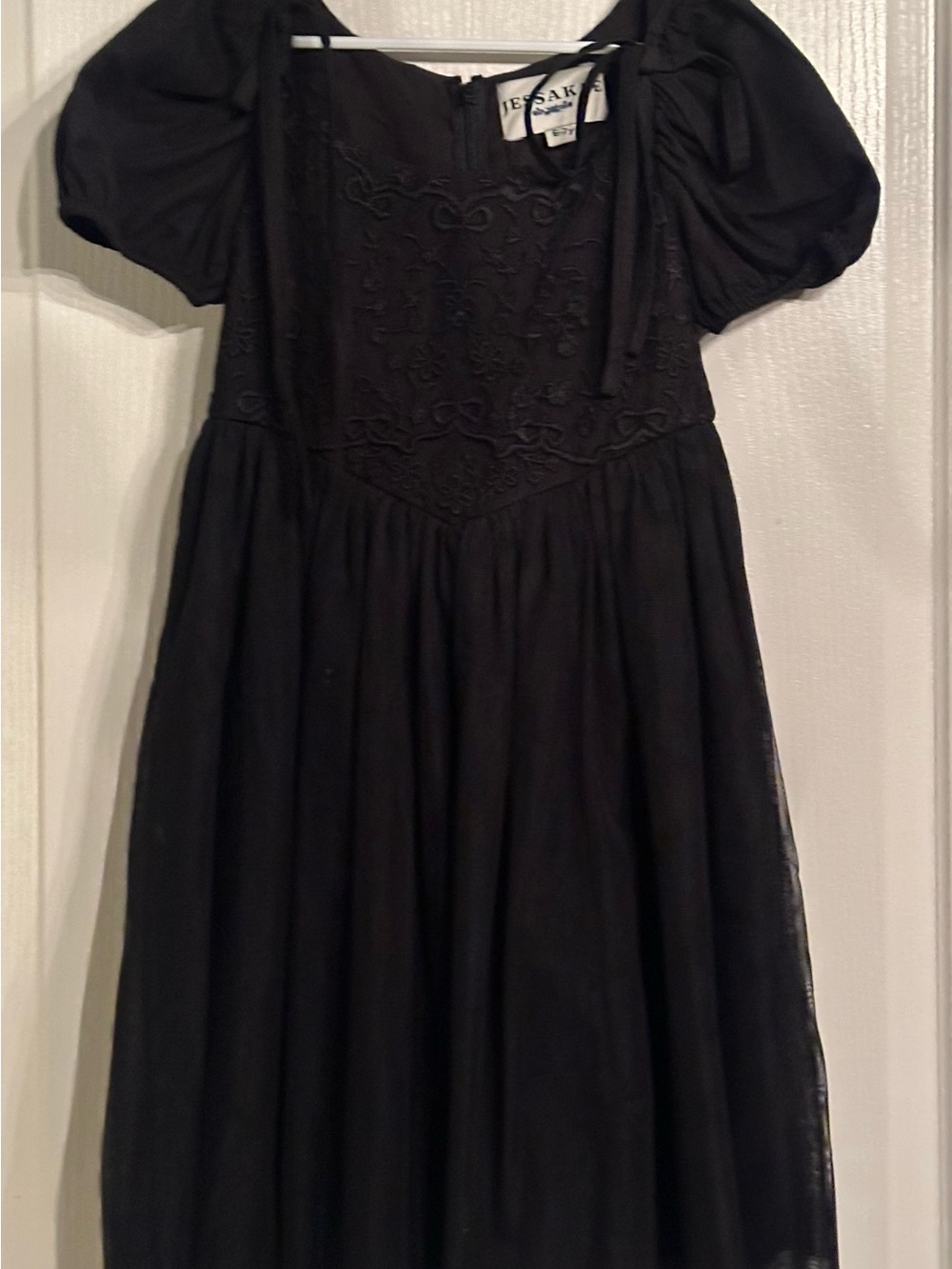 JessaKae Black Embroidered Tulle Dress 6-7Y